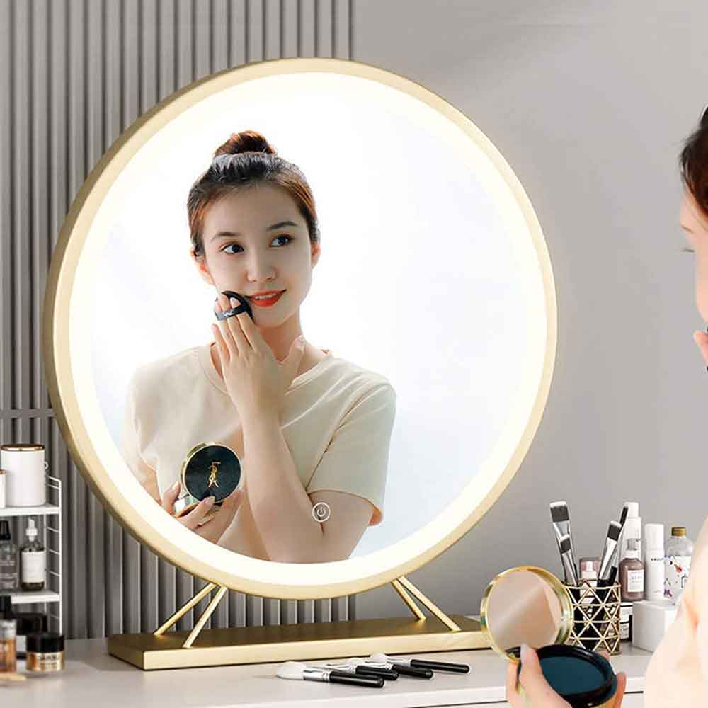 NNEDSZ Touch Screen Table Desktop LED Light Vanity Mirror Makeup Mirror Round Mirror 40cm