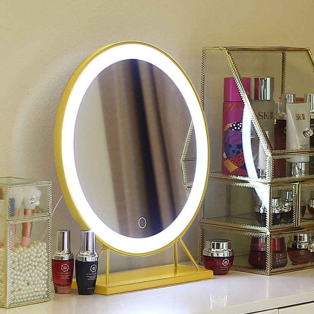 NNEDSZ Touch Screen Table Desktop LED Light Vanity Mirror Makeup Mirror Round Mirror 40cm