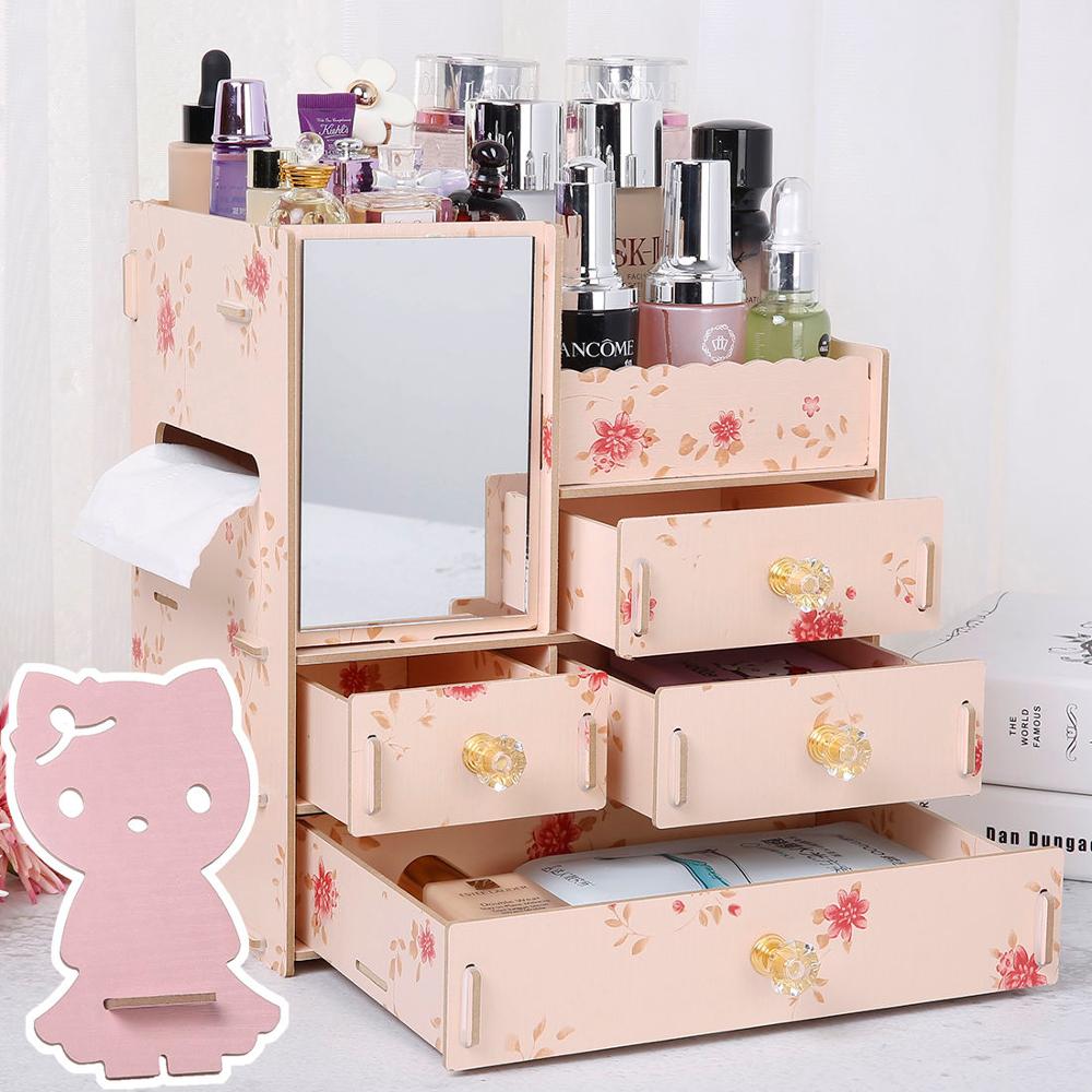 3 Layers Wooden Holder Large Cosmetic Makeup Jewelry Lipsticks Storage Organizer Case Storage Box