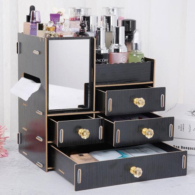 3 Layers Wooden Holder Large Cosmetic Makeup Jewelry Lipsticks Storage Organizer Case Storage Box