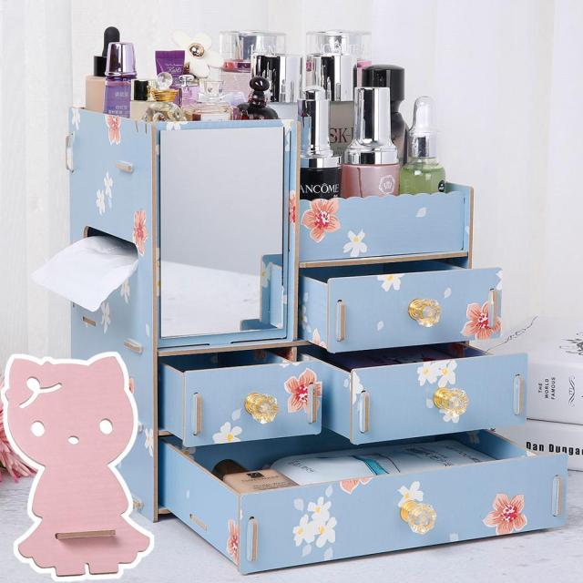 3 Layers Wooden Holder Large Cosmetic Makeup Jewelry Lipsticks Storage Organizer Case Storage Box