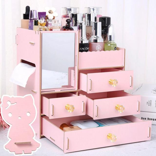 3 Layers Wooden Holder Large Cosmetic Makeup Jewelry Lipsticks Storage Organizer Case Storage Box