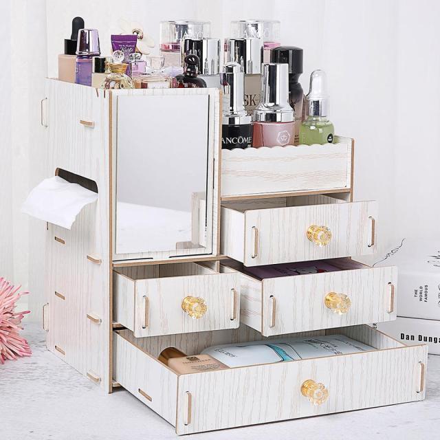 3 Layers Wooden Holder Large Cosmetic Makeup Jewelry Lipsticks Storage Organizer Case Storage Box